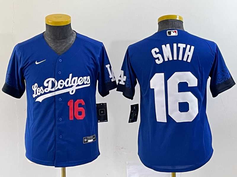 Womens Los Angeles Dodgers #16 Will Smith Number Blue Stitched Cool Base Nike Jersey